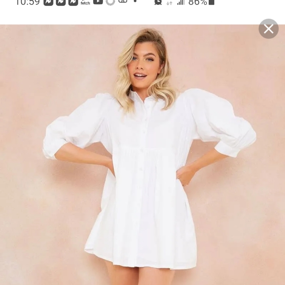 In the style lorna luxe white poplin puff sleeve shirt dress